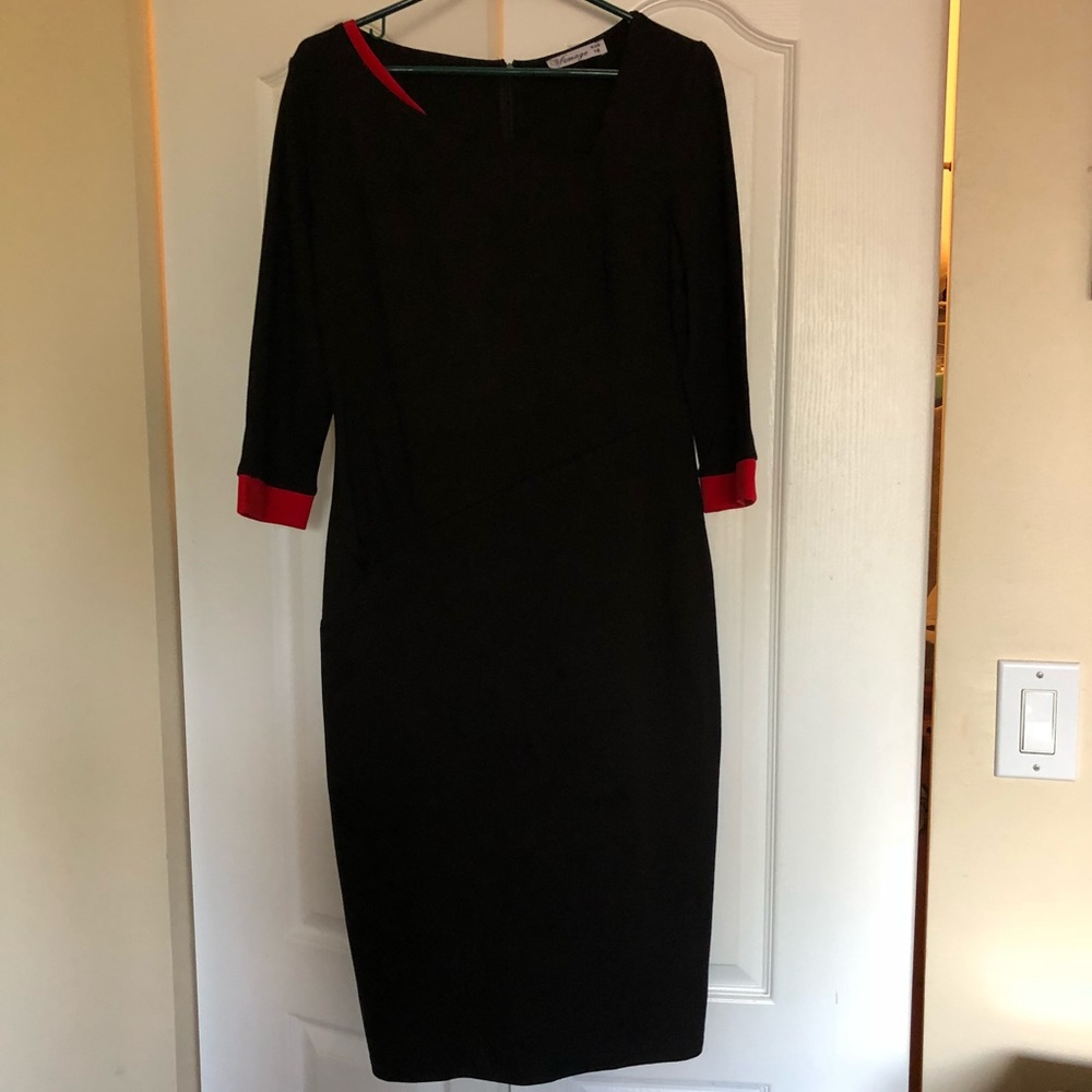 Elegant Black Sheath Dress with Red Accents